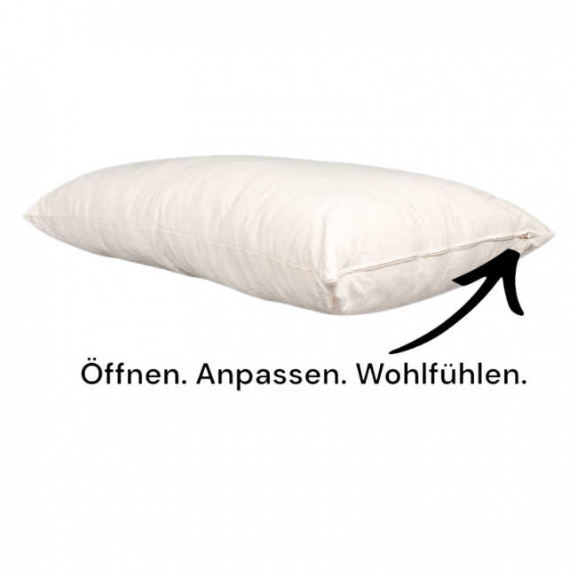 Bio-Dinkelspelzkissen 40x80 cm – Naturkissen mit 100 % Bio-Baumwollbezug & Reißverschluss