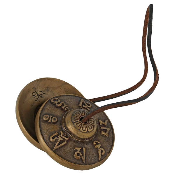 Cymbals Ø ca. 7,5 cm mit Mantra 'Om Mani Padme Hum'