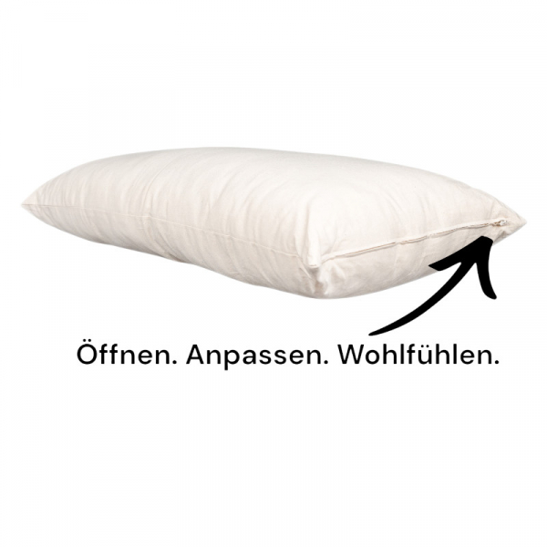 Bio-Dinkelspelzkissen 40x80 cm – Naturkissen mit 100 % Bio-Baumwollbezug & Reißverschluss
