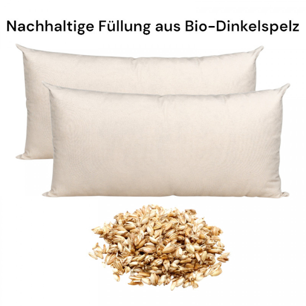 Bio-Dinkelspelzkissen 40x80 cm – Naturkissen mit 100 % Bio-Baumwollbezug & Reißverschluss
